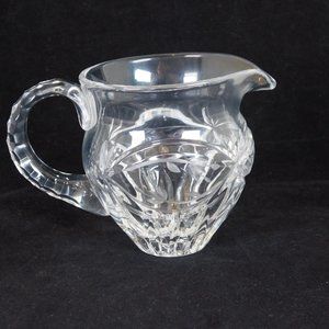 Vintage Cut Glass Creamer Etched Leaves Starburst Base 3 3/4 inches tall MCM